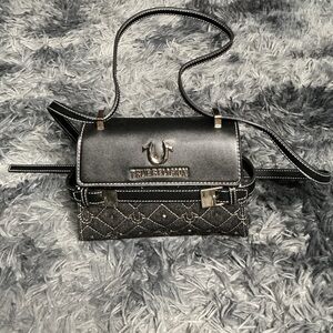 True Religion Black Quilted Crossbody with Gold Accents